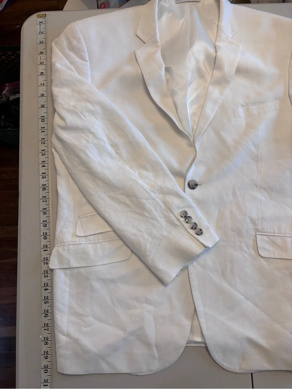 Perry Ellis Ivory White Linen Blazer Two-Button Slim Single Breast Euro Summer